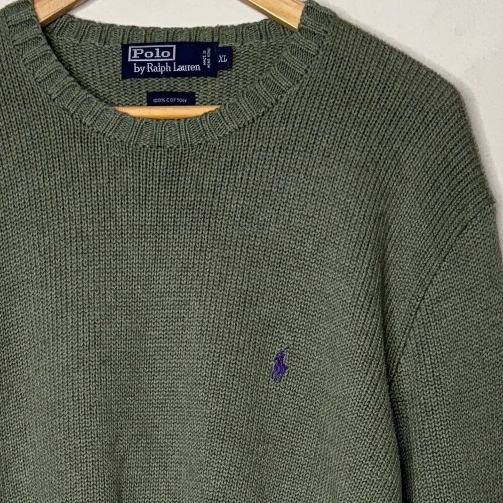 Polo Ralph Lauren Olive Green Knitted Cotton Crew Sweater Size XL